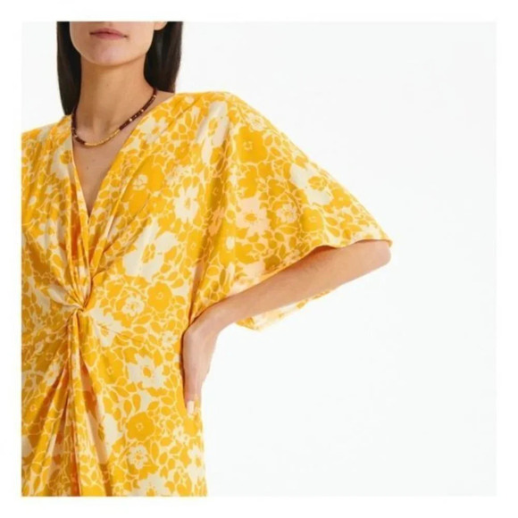 Alma Deia Yellow Print Twist Front Midi Dress NWT 38 M - Picture 3 of 12